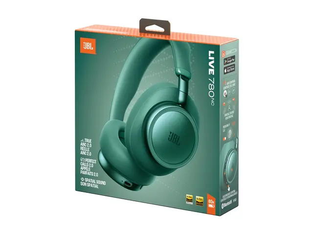 JBL LIVE 780NC - Hodetelefoner med mikrofon full størrelse - Bluetooth - trådløs, kablet - aktiv støydemping - 3,5 mm jakk - grønn 