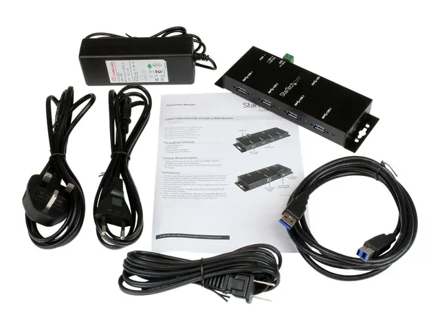 StarTech.com 4-Port USB 3.0 Hub - Metal Industrial USB-A Wall or D...