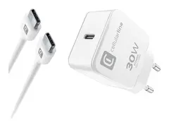 Cellularline - Str&#248;madapter - 30 watt PD (24 pin USB-C) - p&#229; kabel: USB-C - hvit