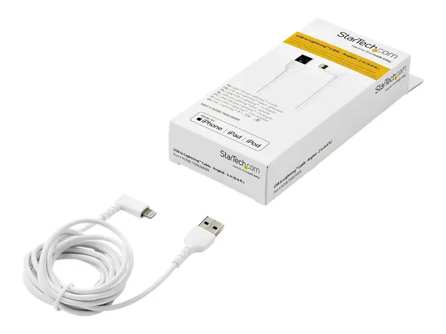 StarTech.com 6ft (2m) Durable USB A to Lightning Cable, White 90° ...