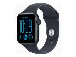Apple Watch SE 3 (GPS + Cellular) - 44 mm midnattsaluminium - smartklokke med sportsbånd - gummi - marineblå - båndbredde: S/M - 64 GB - Wi-Fi 4, Bluetooth, LTE - 5G - 33 g