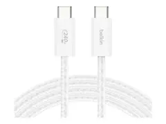 Belkin BoostCharge - USB-kabel - 24 pin USB-C (hann) til 24 pin USB-C (hann) DC 48 V - 5 A - 1.5 m - USB Power Delivery (240 W), flettet kabel - hvit (en pakke 2)