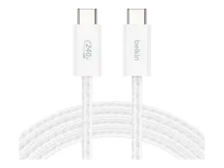 Belkin BoostCharge - USB-kabel - 24 pin USB-C (hann) til 24 pin USB-C (hann) DC 48 V - 5 A - 1.5 m - USB Power Delivery (240 W), flettet kabel - hvit (en pakke 2)