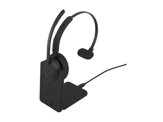 Jabra Evolve3 45 MS Mono - hodesett - USB-A via Bluetooth-adapter, USB-C Microsoft Teams Certified - Zoom Certified - med ladestativ
