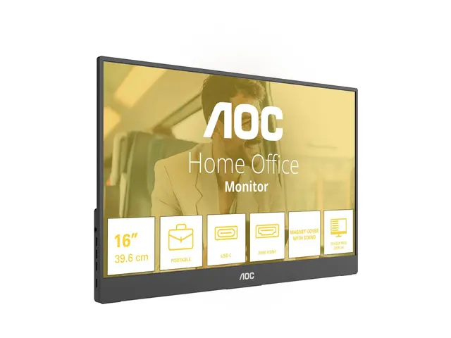 AOC Style-line 16T20E2 - T20 Series - LED-skjerm 16" (15.6" synlig) - portabel - 1920 x 1080 Full HD @ 60 Hz - IPS - 250 cd/m² - 1000:1 - 4 ms - Mini HDMI, 2xUSB-C - høyttalere - svart 