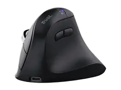 Trust Vyran - Vertikal mus - ergonomisk - høyrehendt optisk - 8 knapper - trådløs - 2.4 GHz, Bluetooth - USB trådløs mottaker - svart