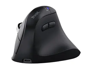 Trust Vyran - Vertikal mus - ergonomisk - høyrehendt optisk - 8 knapper - trådløs - 2.4 GHz, Bluetooth - USB trådløs mottaker - svart