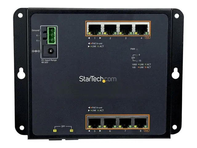 Startech Industrial 8 Port Gigabit PoE+ Switch with 2 SFP MSA Slot...