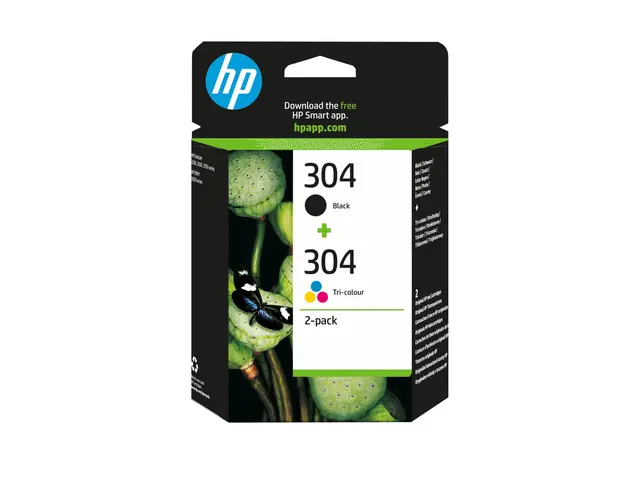 HP 304 - 2-pack pigmentert svart, farge (cyan, magenta, gul) origi...