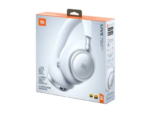 JBL LIVE 780NC - Hodetelefoner med mikrofon full størrelse - Bluetooth - trådløs, kablet - aktiv støydemping - 3,5 mm jakk - hvit 