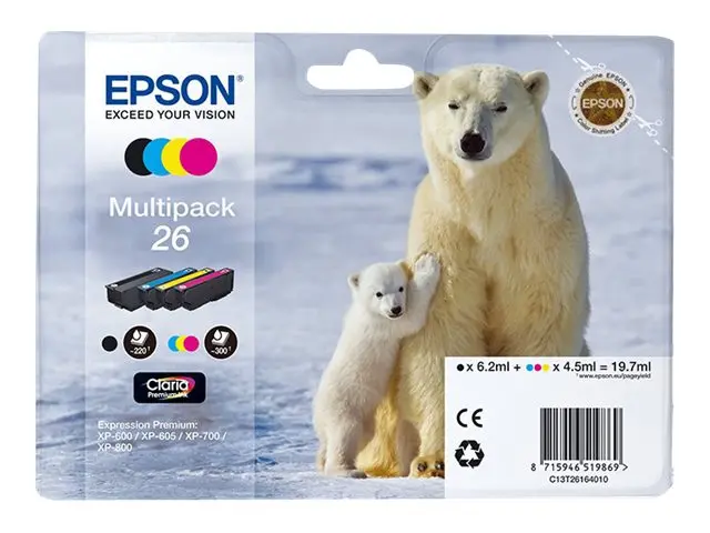Epson 26 Multipack - 4-pack svart, gul, cyan, magenta original blæ...