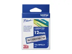 Brother TZe-MPSL31 - Svart på sølvknipling Rull (1,2 cm x 4 m) 1 kassett(er) laminert teip - for Brother PT-H110; P-Touch Cube PT-P300; P-Touch Cube Pro PT-P910; P-Touch Embellish PT-D215