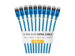 Startech - Koblingskabel - RJ-45 (hann) til RJ-45 (hann) 30 cm - 3.7 mm - U/FTP - CAT 6a - ultra-slim, uten hindringer, flertrådet, formstøpt - blå (en pakke 10)