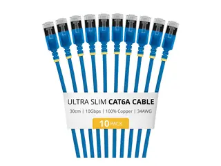Startech - Koblingskabel - RJ-45 (hann) til RJ-45 (hann) 30 cm - 3.7 mm - U/FTP - CAT 6a - ultra-slim, uten hindringer, flertrådet, formstøpt - blå (en pakke 10)