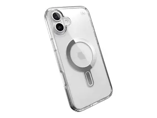 Speck Presidio Perfect-Clear - Baksidedeksel for mobiltelefon med klikkl&#229;s - MagSafe-samsvar - gummi - blank, krom - for Apple iPhone 16 Plus