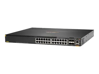 HPE Aruba 6300M - Switch - L3 - Styrt - 24 x 10/100/1000 (PoE+) + 4 x 1 Gigabit / 10 Gigabit / 25 Gigabit / 50 Gigabit SFP56 (opplink / stabling) front og side til bakside - rackmonterbar - PoE+ (720 W)