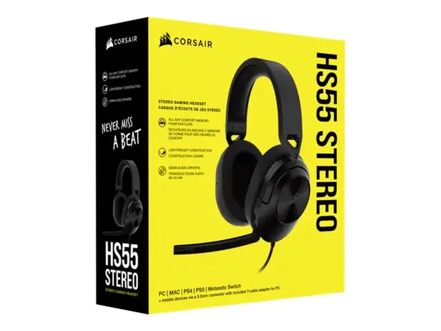 CORSAIR Gaming HS55 STEREO - Hodesett full størrelse kablet 3,5 mm...
