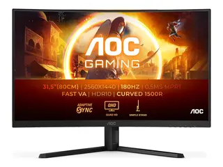 AOC Gaming CQ32G4VE - G4 Series LED-skjerm - gaming - kurvet - 32&quot; (31.5&quot; synlig) - 2560 x 1440 QHD @ 180 Hz - Fast VA - 300 cd/m&#178; - 3500:1 - HDR10 - 0.5 ms - 2xHDMI, DisplayPort - svart, gr&#229;