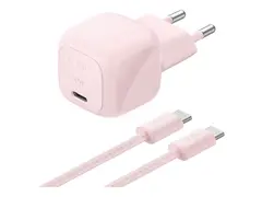 Belkin BoostCharge - Strømadapter - kompakt 30 watt - PD, Fast Charge (USB-C) - på kabel: USB-C - rosa - med USB-C-kabel (2m)