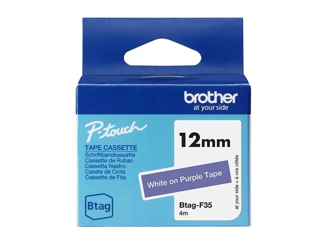 Brother BTAG-F35 - Hvitt på purpur Rull (1,2 cm x 4 m) 1 kassett(e...