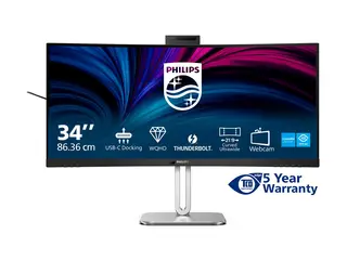 Philips 34B2U6603CH - 6000 Series - LED-skjerm kurvet - 34" - 3440 x 1440 WQHD @ 120 Hz - VA - 550 cd/m² - 4000:1 - DisplayHDR 400 - 4 ms - Thunderbolt 4, 2xHDMI, DisplayPort - høyttalere - koksgrå