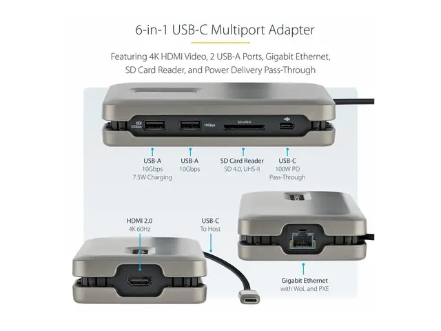 StarTech.com USB C Multiport Adapter, to 4K 60Hz HDMI 2.0, 2-Port ...