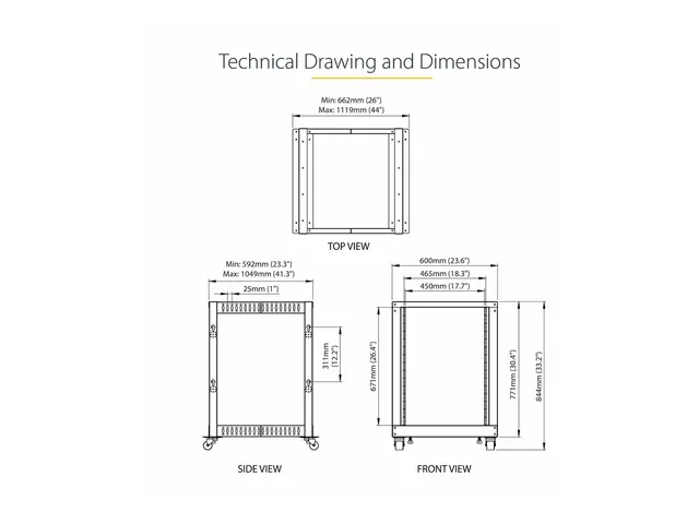 Startech 15U 19" Open Frame Server Rack, 4 Post Adjustable Depth 2...