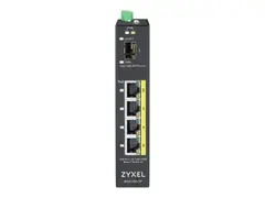 Zyxel RGS100-5P - Switch - ikke-styrt 4 x 10/100/1000 (PoE+) + 1 x Fast Ethernet/Gigabit SFP - DIN-skinnemonterbar, rackmonterbar - PoE+ (120 W) - DC-str&#248;m
