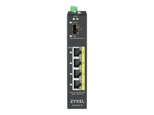 Zyxel RGS100-5P - Switch ikke-styrt 4 x 10/100/1000 (PoE+) + 1 Fas...