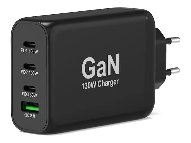 PORT Connect - Strømadapter GaN 130 watt 5 A PD, QC 3.0 4 utgangsk...