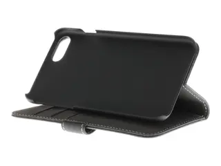 Insmat Exclusive Flip Case - Lommebok for mobiltelefon ekte skinn - svart - for Apple iPhone 6, 6s, 8, SE (2nd generation)
