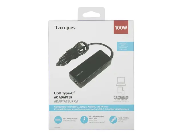 Targus - Strømadapter 100 watt PD (24 pin USB-C) svart