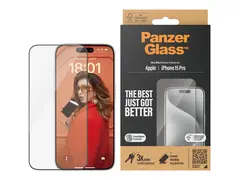 PanzerGlass - Skjermbeskyttelse for mobiltelefon ultravid passform med EasyAligner - glass - rammefarge svart - for Apple iPhone 15 Pro