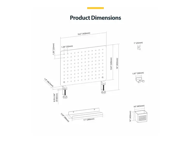 StarTech.com Clamp-On Pegboard with Accessories, 16.5 x 12.5in (42...