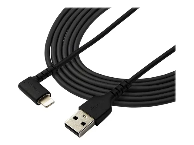StarTech.com 6ft (2m) Durable USB A to Lightning Cable, Black 90° ...