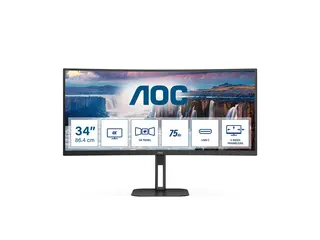 AOC Value-line CU34V5C/BK/23 - LED-skjerm kurvet - 34&quot; - 3440 x 1440 WQHD @ 100 Hz - VA - 3000:1 - 1 ms - HDMI, DisplayPort, USB-C - h&#248;yttalere - svart