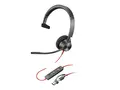 Poly Blackwire 3310 - Blackwire 3300 series hodesett - on-ear - kablet - USB-A - svart - Certified for Microsoft Teams, UC-sertifisert
