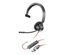 Poly Blackwire 3310 - Blackwire 3300 series hodesett - on-ear - kablet - USB-A - svart - Certified for Microsoft Teams, UC-sertifisert