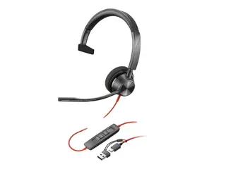 Poly Blackwire 3310 - Blackwire 3300 series hodesett - on-ear - kablet - USB-A - svart - Certified for Microsoft Teams, UC-sertifisert