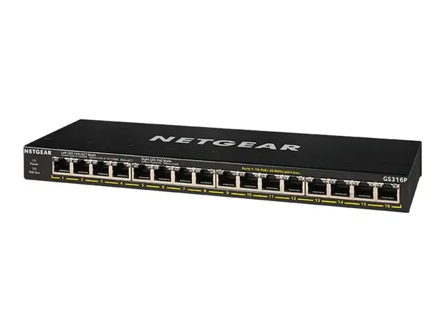 NETGEAR GS316P - Switch - ikke-styrt - 16 x 10/100/1000 (PoE+) - s...
