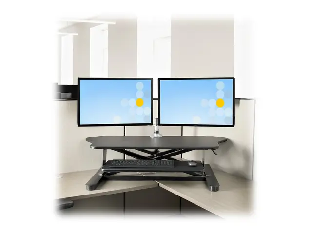 StarTech.com Corner Sit Stand Desk Converter with Keyboard Tray, L...