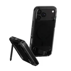 CARE by PanzerGlass - Beskyttende deksel for mobiltelefon med stativ - MagSafe-samsvar - termoplast-polyuretan (TPU), polykarbonat (PC) - røykfarget, svart - for Apple iPhone 17 Pro Max