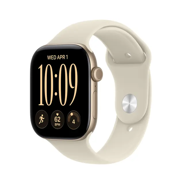 Apple Watch Series 12 GPS + Cellular 46mm Light Gold Aluminium Case with Sand Sport Band S/M 