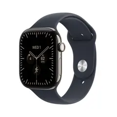 Apple Watch Series 12 GPS + Cellular 46mm Natural Titanium Case with Navy Blue Sport Band S/M