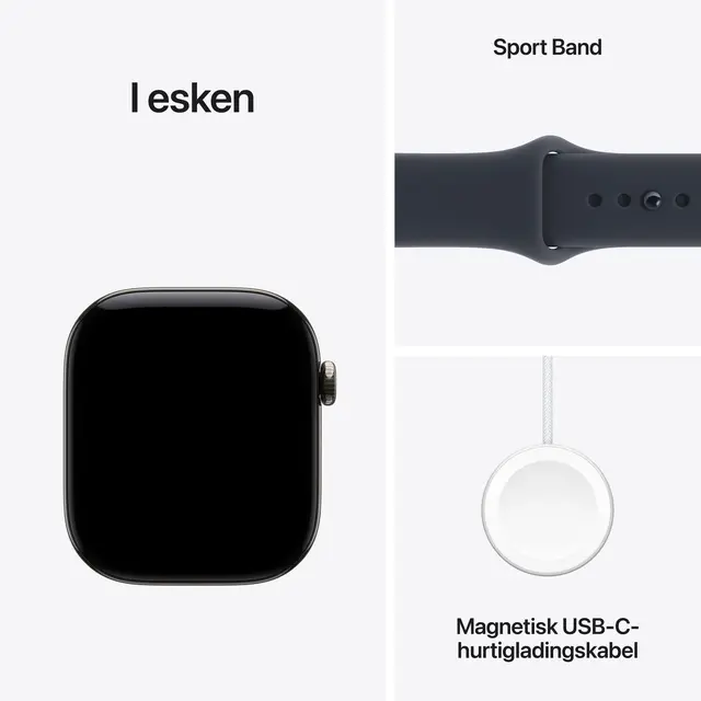 Apple Watch Series 12 GPS + Cellular 46mm Natural Titanium Case with Navy Blue Sport Band S/M 